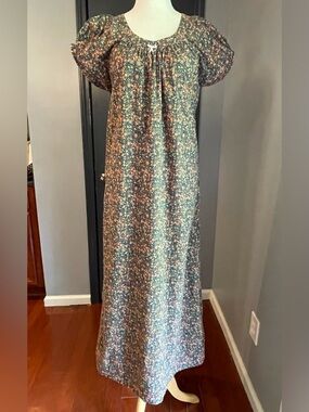 Rare Vintage Cotton Floral Puff Sleeve Prairie Milk Maid Maxi Dress Dark Floral